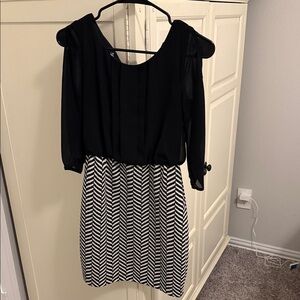 Iz Byer Black and White Chevron Dress